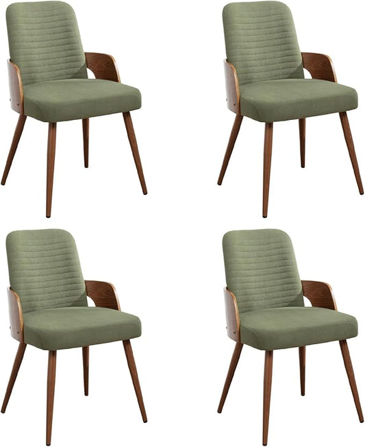 Dining Room Chairs Set of 4,Mid Century Modern Kitchen Chairs,Green Corduroy Fabric Upholstered Chairs,Metal Legs Wooden Desk Chairs,Armless and No Wheels for Kitchen Dining Room