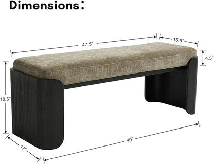 DUOMAY Modern Chenille Bedroom Bench, 49" Wide Long Entryway Bench with Solid Wood Legs Upholstered Dining Bench Ottoman for Living Room Indoor, Green