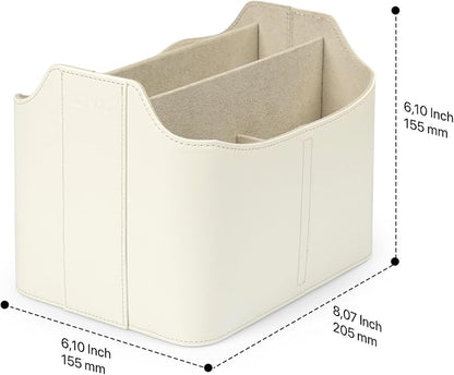 Londo PU Leather Remote Control Holder, Office Supplies Desk Organizer with Tablet Slot, Makeup Brush and Utensils Cube, Large Capacity Desk Caddy With 5 Compartments