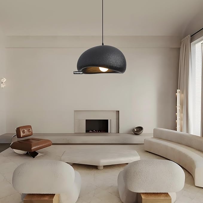 15.7in Wabi Sabi Pendant Lights Kitchen Island Lighting Fixture Ceiling Mount Black Modern Japanese Lamp Japandi Chandelier for Dining Living Room Hallway Bedroom Restaurant Hanging Lamp