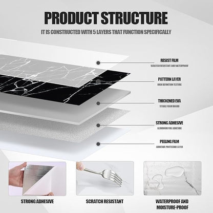 22pcs Marble Peel and Stick Backsplash Waterproof Washroom Wall Panels, Peel and Stick Tile, PVC Foam Wall Panels for Kitchen,Bathroom,living room,Black Wallpaper(Not Real Tile,11.8" x 11.8")