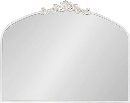 Kate and Laurel Arendahl Ornate Traditional Arched Mirror; 36 x 29; White; Decorative Baroque Style Arched Wall Mirror with Wide Frame and Crown