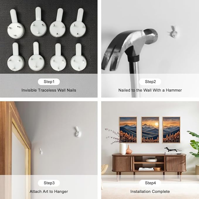 HOURIA Large Woodland Mountain Sunset Framed Canvas Wall Art Set,Wilderness Wooden Forest Landscape Wall Decor,Nature Botanical Artwork,Boho Pine Tree Art Print for Living Room,Bedroom-24 x36 x3