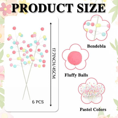 6 Pcs Pastel Pom Poms Christmas Decorations & Felt Christmas Picks and Sprays DIY Xmas Tree Toppers, Easter Deocrantions Festive Tree Filler & Easter Decor (Pastel Colors)