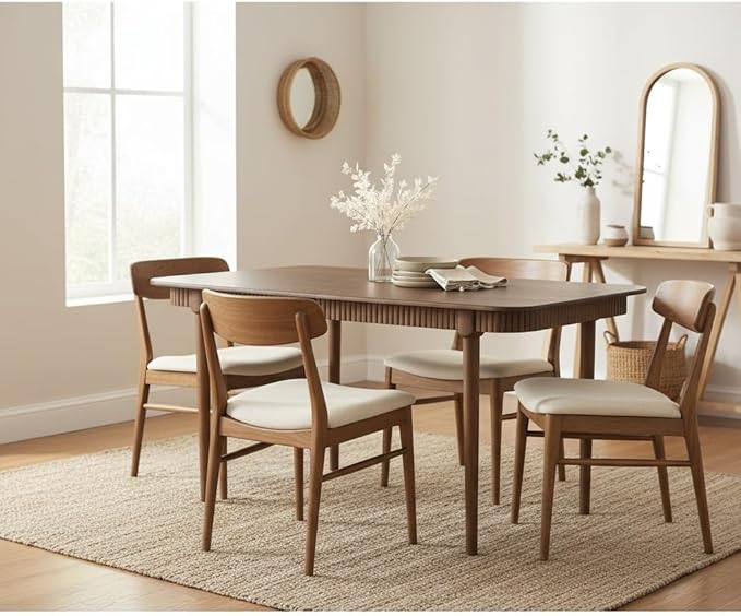 LukeAlon Mid-Century 63 Inch Solid Wood Dining Table for 4-6, Retro Farmhouse Kitchen Table with Large Tabletop, Modern Table for Dining Room, Living Room, Kitchen, Walnut