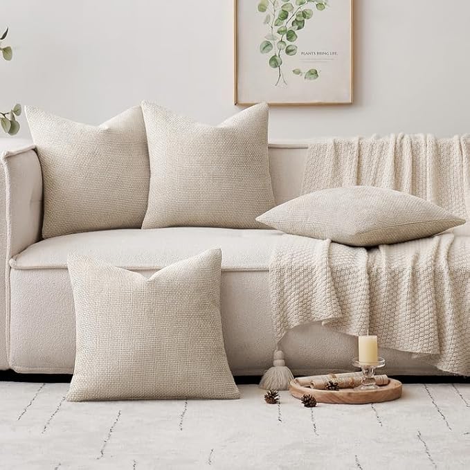 MIULEE Pack of 4 Throw Pillow Covers 16x16 Inch Cream Soft Decorative Chenille Pillow Covers Farmhouse Accent Cushion Covers for Boho Home Decor Bedroom Living Room