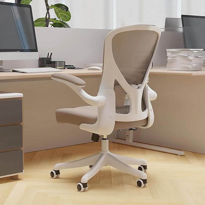 Ergonomic Office Chair with Adjustable Lumbar Support & Flip-Up Armrests - High Back Desk Chair with Thickened Seat Cushion, Rolling Wheels for Home/Office Study Work
