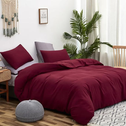 CLOTHKNOW Burgundy Full Size Comforer Sets Wine Red Bedding Comforer Sets Dark Red Comforter Full Soft All Season Bedding Sets with 2 x Pillowcases