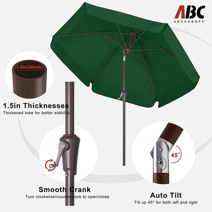 ABCCANOPY 7.5ft Scalloped Patio Umbrella, Outdoor Table Umbrella with Tilt and Crank, Fiberglass Ribs Deck Umbrella for Patio, Pool, Garden, Picnic (Green)