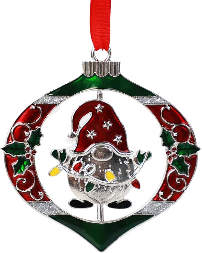 Christmas Ornaments 2025 Keepsake Xmas Tree Decorations with Gift Box Rotation Pendant DIY Hanging Craft Collectibles for Indoor Home Party (Gnome)