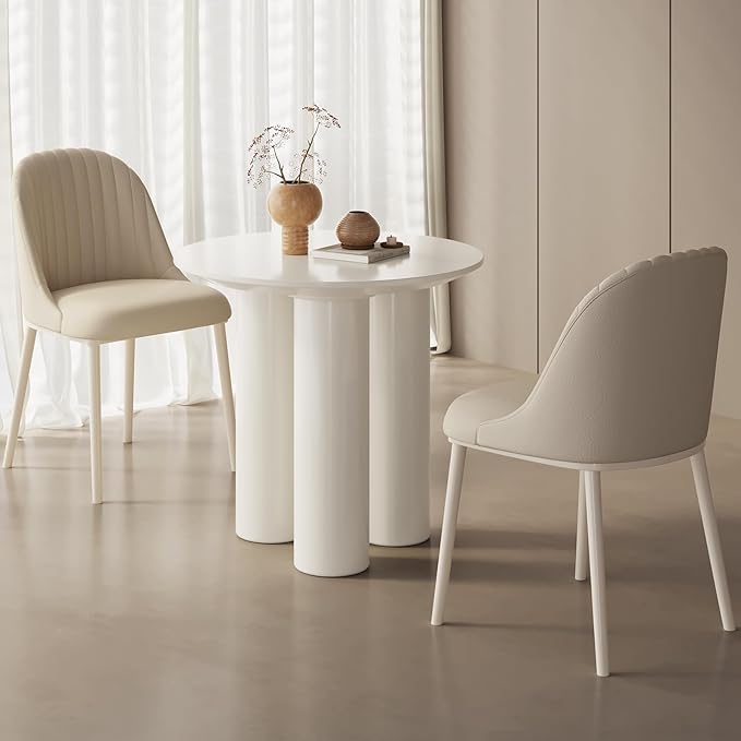 30in White Round Dining Table with 2 Chairs, Space Saving Coffee Table Set for 1-4 People, Sturdy Kitchen Table, Leisure Side Table for Balcony Small Desk