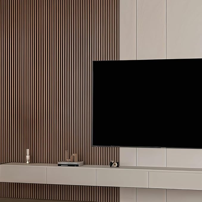 2PCS Wood Slat Acoustic Wall Panels for Ceiling and Wall Decor 3D Fluted Sound Absorbing Textured Panel with Wood Finish 108"×6" (Maple Light)