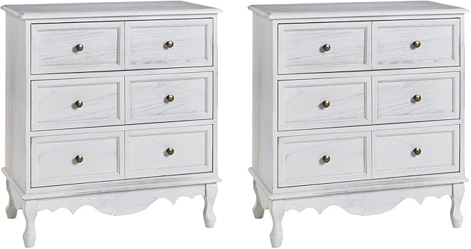 HULALA HOME 3 Drawer Nightstand with Charging Station Drawer Organizer with Wood Legs Farmhouse Solid Wood Set of 2, White