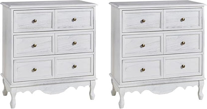 HULALA HOME 3 Drawer Nightstand with Charging Station Drawer Organizer with Wood Legs Farmhouse Solid Wood Set of 2, White