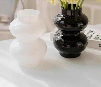 JSPYFITS Glass Hydroponic Flower Vase, Double Balls Colored Glasses Bubble Vases for Flower, 7 Inches Glass Funky Vase for Home/Office/Weddings/Party Table Décor (White)