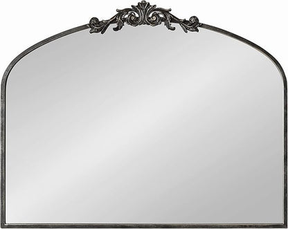 Kate and Laurel Arendahl Ornate Traditional Arched Mirror; 36 x 29; Black; Decorative Baroque Style Arched Wall Mirror with Wide Frame and Crown
