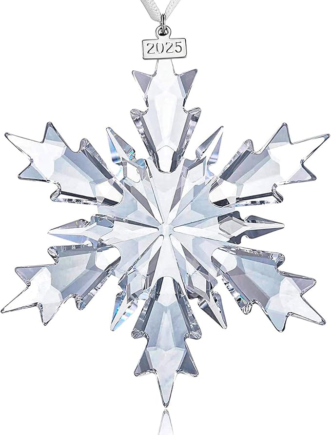 2025 Annual Edition Snowflake Christmas Ornament, Display Winter House Decor with Gift Box (Clear Crystal A)