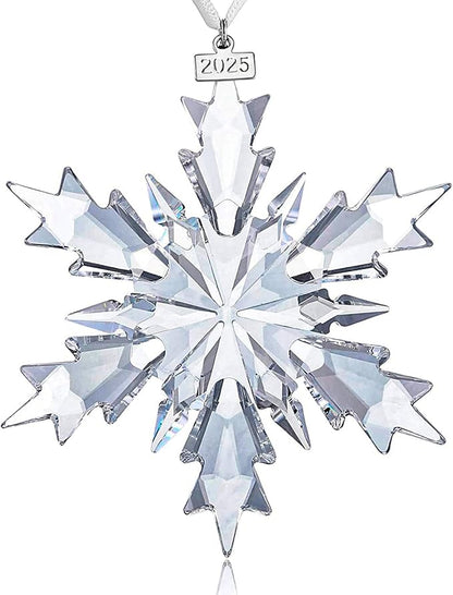 2025 Annual Edition Snowflake Christmas Ornament, Display Winter House Decor with Gift Box (Clear Crystal A)