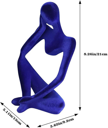Abstract Thinker Statues and Sculptures, Resin Blue Flocked Thinker Statue Ornaments, Housewarming Gifts, Modern Figurines Decor for Living Room Dining Room Bathroom