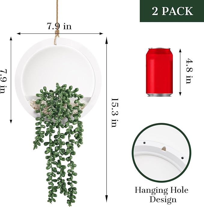 Der Rose 2 Pack Fake Plants Hanging Artificial Succulents Plants in White Pots for Living Room Bathroom Accessories Boho Wall Decor