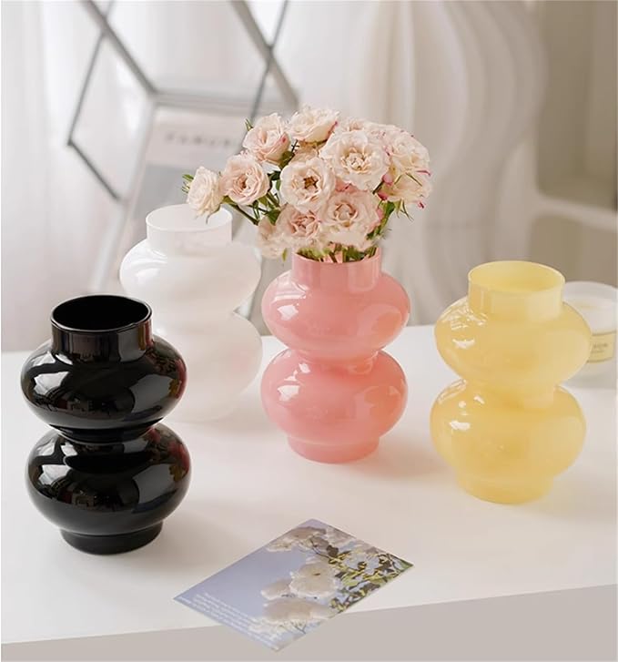 JSPYFITS Glass Hydroponic Flower Vase, Double Balls Colored Glasses Bubble Vase for Flowers, 7 Inches Glass Funky Vases for Home/Office/Weddings/Party Table Décor (Pink)