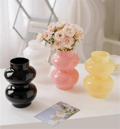 JSPYFITS Glass Hydroponic Flower Vase, Double Balls Colored Glasses Bubble Vases for Flower, 7 Inches Glass Funky Vase for Home/Office/Weddings/Party Table Décor (White)