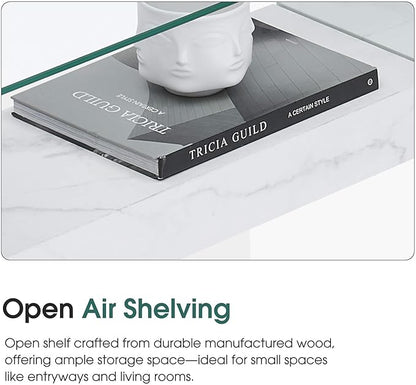 ivinta Glass Entry Table with Storage, 39.4" Modern Console Table for Living Room, Foyer, Hallway, Bedroom 5101 (White)