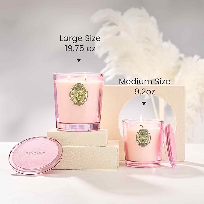 M&SENSE Natural Soy Candle | Jasmine & Pink | 9.2 oz, 50H Burn Time | Luxury Scented Candle for Relaxation, Gifting, Home Décor | Ideal for Bedroom, Office, Party Ambiance