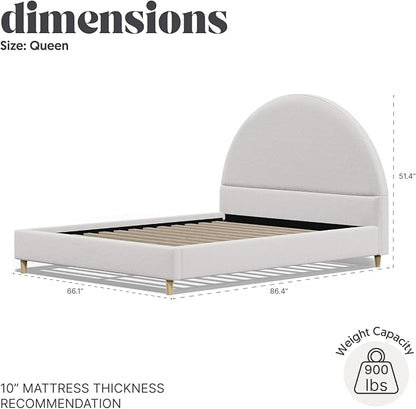 DG Casa Boucle Cloud Bed Frame with Arch Shaped Headboard, Upholstered in Soft Fabric, Platform Solid Wood Legs - Boho or Modern Style - No Box Spring Needed - Queen Size