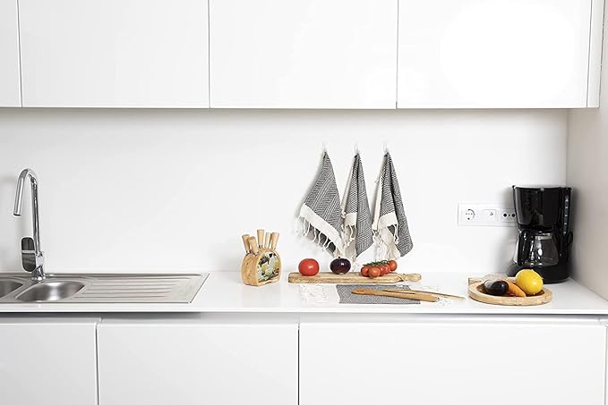 SMYRNA TURKISH COTTON Herringbone Series Kitchen Dish Towels Pack of 6, Machine Washable Wash Cloths, Ultra Soft, Absorbent, Prewashed and Quick Dry Turkish Dish Towels, 12x12 Inch (Latte)