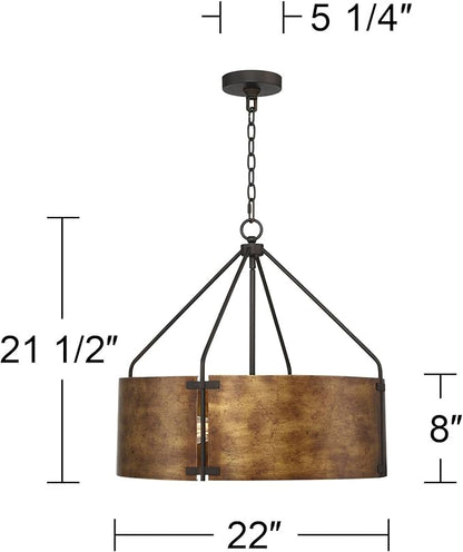 Possini Euro Design Pendant Light Fixture - 4 Light, Bronze Drum Shade, Rustic Industrial Pendant Light for Kitchen Islands, Living Rooms, Foyers, and Bedrooms - 22" Wide, 21 1/2" High