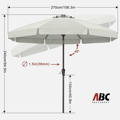 ABCCANOPY 9ft Scalloped Patio Umbrella, Outdoor Table Umbrella with Tilt and Crank, Fiberglass Ribs Deck Umbrella for Patio, Pool, Garden, Picnic (Light Beige)