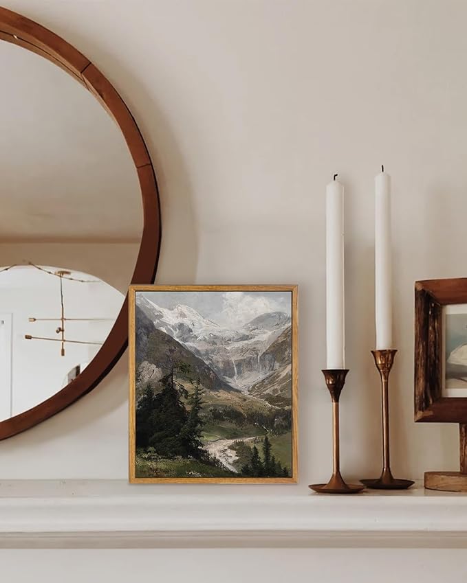 KBKBART Vintage Frame Canvas Wall Art for Living Room, Landscape Home Decor Mountain Valley Painting Artwork Prints Bedroom Wall Decor