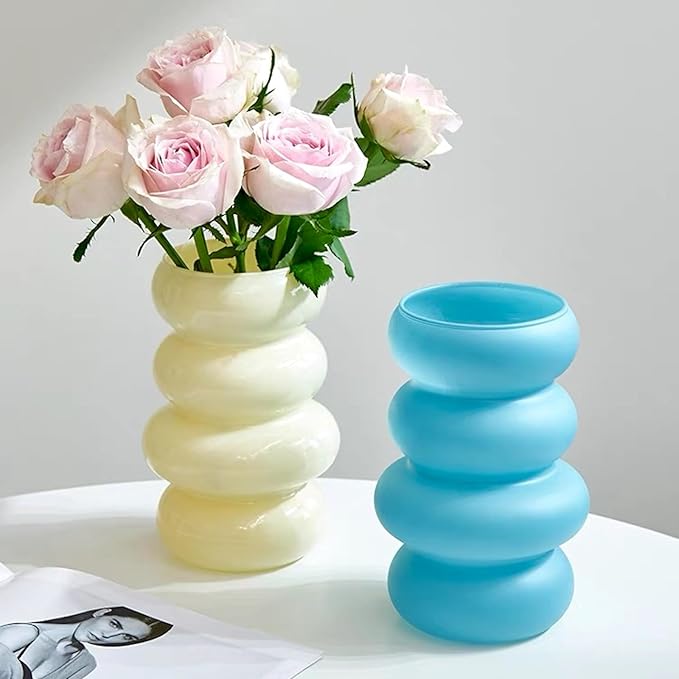 BLOFLO Colored Glass Hydroponic Flower Vase, 7-Inch Blue Glass Vase, Four-Layer Geometric Glass Floral Vase for Home Décor, Modern Bubble Glass Vase for Home Office Wedding Table (Blue)