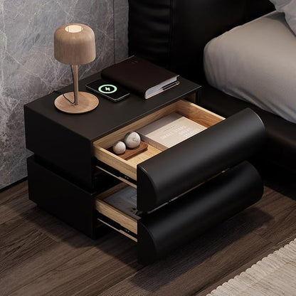 homary Black 3 Piece Bedroom Sets 6 Drawers Dresser and Smart Nightstands Set of 2 with Wireless Charging USB, Faux Leather Chest of Drawers Storage Drawers 3Pcs