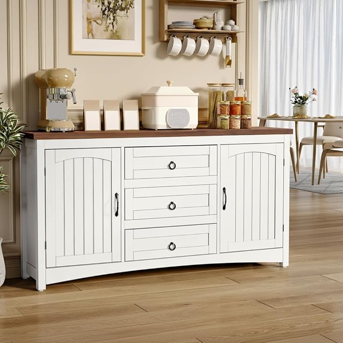 YITAHOME TV Stand for 65 Inch TVs, 31.4" Tall Entertainment Center with Storage Cabinets and Drawers, Media TV Console with Barn Doors for Living Room, White