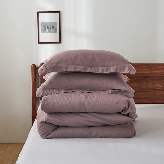 Simple&Opulence 100% Linen Duvet Cover Set, 3 PCS Natural French Flax Purple Duvet Cover King Size, Breathable Soft Comfy Linen Bedding Comforter Cover with 2 Pillowcases(Purple, 104"x92")