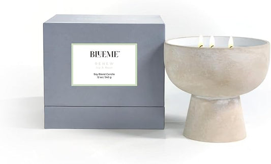 BLUEME Renew - Ivy & Rose, Luxury Candle w/Essential Oils, 3 Wick, Hand-Poured Soy, Cotton Wick, Ceramic