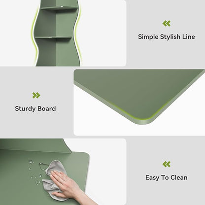 LITTLE TREE Small Corner Shelf, Modern 5-Tier Wall Corner Bookshelf, Stylish Bookcase Storage Rack for Small Space, Living Room, Bedroom, Green, 2 Pack