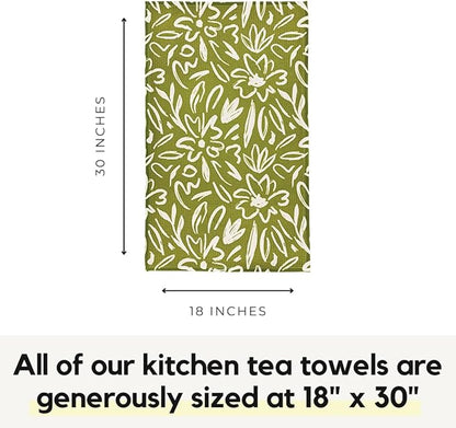 Modern Style Premium Kitchen Tea Towel Super Absorbent Fast Drying Microfiber Olive Bloom