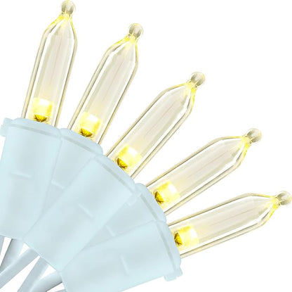 YULETIME Warm White LED Christmas Lights with White Wire, 33 ft 100 Count UL Certified Commercial Grade Holiday String Light Set (Warm White - White Wire)