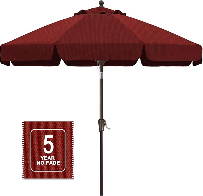 MASTERCANOPY 9ft Olefin Valance Patio Umbrella with Tilt Crank, 5-Year-Non-Fading Canopy & 8 Fiberglass Ribs for Deck, Patio, and Garden, Burgundy