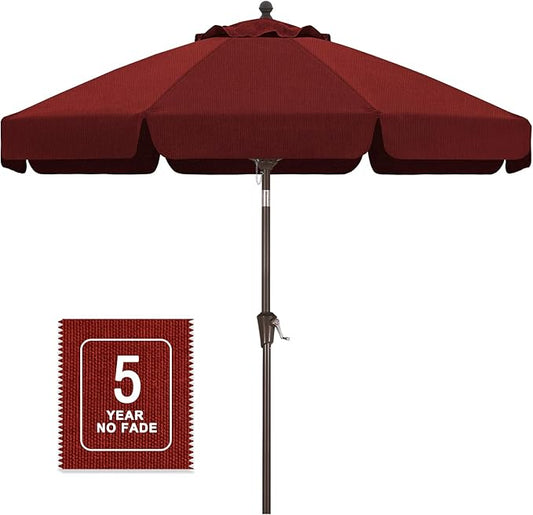 MASTERCANOPY 9ft Olefin Valance Patio Umbrella with Tilt Crank, 5-Year-Non-Fading Canopy & 8 Fiberglass Ribs for Deck, Patio, and Garden, Burgundy
