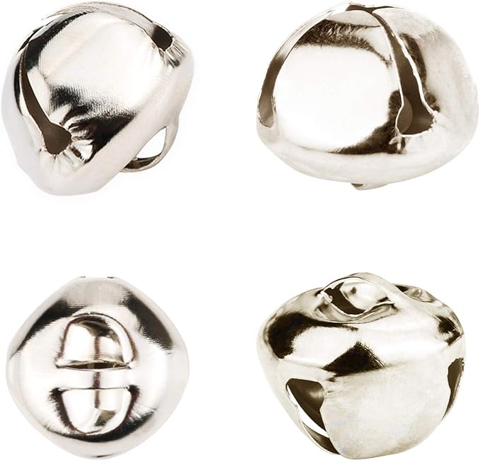 Augshy 120 Pcs 1 Inch/25 mm Christmas Silver Jingle Bells, Craft Bells for Christmas Home Festival Decorations DIY Project