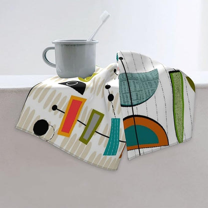 Geometric Hand Towels Set of 2 Small Decorative Kitchen Dish Guest Towels 15.7x27.5 Mid-Century Modern Abstract