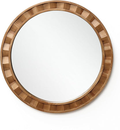 LuxenHome 28-Inch Round Wall Mirror, Large Solid Wood Framed Accent Wall Mounted Mirror, Farmhouse Decorative Wooden Circle Mirrors for Bathroom, Entryway, Living Room, Bedroom Hanging Home Decor