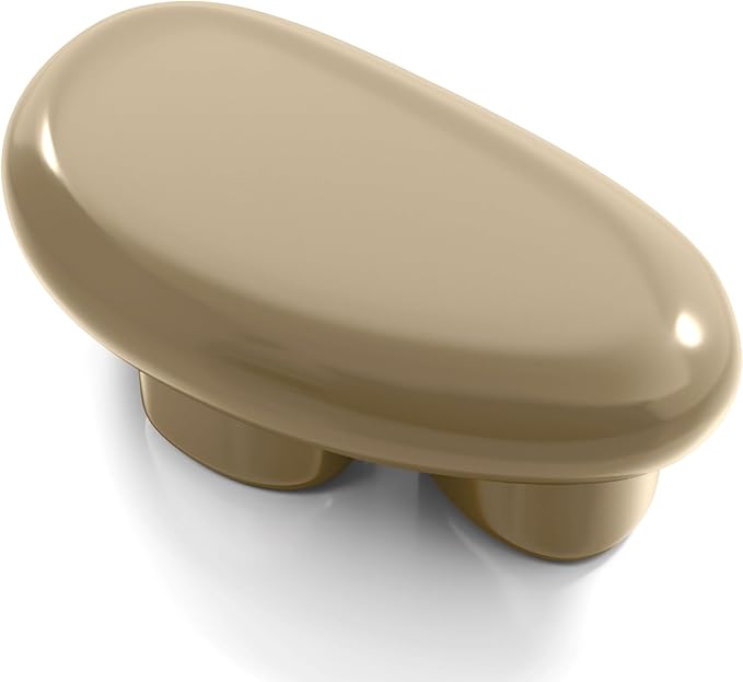 24/7 Shop at Home Kavren Modern 37-inch Oval Glossy Low Profile Coffee Table, Stone Shape Living Room Furniture for Small Space, Light Brown