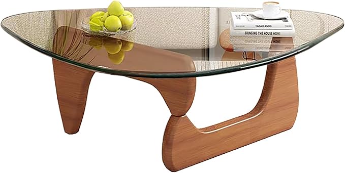 Modern Glass Coffee Table for Living Room, Mid Century Coffee Table Stylish Coffee Tables,Suitable for Bedroom Living Room Reception Office Tables（Walnut/Transparent，Large）