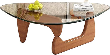 Modern Glass Coffee Table for Living Room, Mid Century Coffee Table Stylish Coffee Tables,Suitable for Bedroom Living Room Reception Office Tables（Walnut/Transparent，Large）