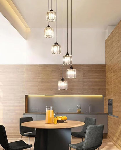 Long Chandeliers for High Ceilings,Modern Crystal Pendant Light,Raindrop Drop Lamp,Hanging Lighting Fixtures for Spiral Staircase,Foyer,Entryway,Living Room,Black (6 Lights)